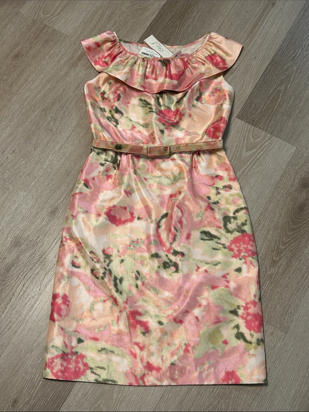 Eliza J Floral NWT Vintage Flounce Drape Belted Classic Style Sheath Dress Sz 4